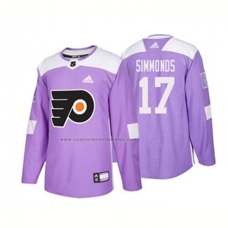 Camiseta Hockey Philadelphia Flyers Wayne Simmonds Autentico 2018 Fights Cancer Violeta