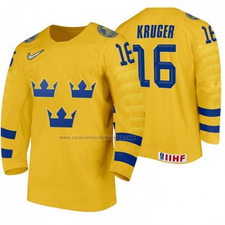 Camiseta Hockey Suecia Marcus Kruger Primera 2020 IIHF World Amarillo