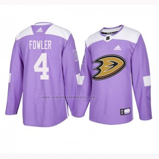 Camiseta Hockey Anaheim Ducks Cam Fowler 2018 Fights Cancer Violeta