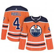 Camiseta Hockey Mujer Edmonton Oilers Kris Russell Autentico Jugador Naranja