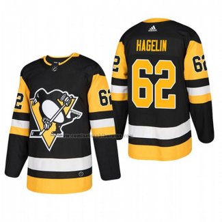 Camiseta Hockey Pittsburgh Penguins Carl Hagelin Primera Autentico Jugador Negro