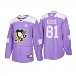 Camiseta Hockey Pittsburgh Penguins Phil Kessel Autentico 2018 Fights Cancer Violeta