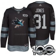 Camiseta Hockey San Jose Sharks Martin Jones 1917-2017 100th Aniversario Negro