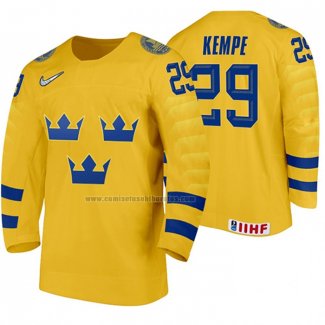 Camiseta Hockey Suecia Mario Kempe Primera 2020 IIHF World Amarillo