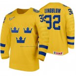 Camiseta Hockey Suecia Oskar Lindblom Primera 2020 IIHF World Amarillo