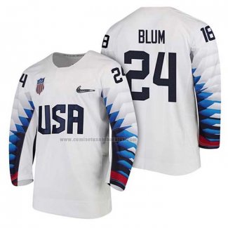 Camiseta Hockey USA Jonathon Blum 2018 Olympic Blanco