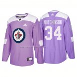 Camiseta Hockey Winnipeg Jets Michael Hutchinson Autentico 2018 Fights Cancer Violeta