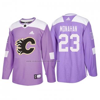 Camiseta Hockey Calgary Flames Sean Monahan 2018 Fights Cancer Violeta