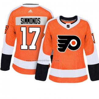 Camiseta Hockey Mujer Philadelphia Flyers Wayne Simmonds Autentico Jugador Naranja