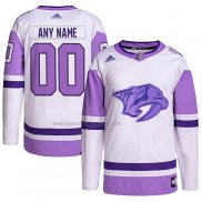 Camiseta Hockey Nashville Predators Personalizada Fights Cancer Autentico Blanco Violeta