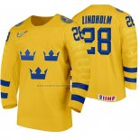 Camiseta Hockey Suecia Elias Lindholm Primera 2020 IIHF World Amarillo