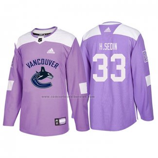 Camiseta Hockey Vancouver Canucks Henrik Sedin 2018 Fights Cancer Violeta