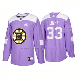 Camiseta Hockey Boston Bruins Zdeno Chara Autentico 2018 Fights Cancer Violeta