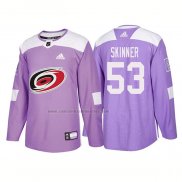 Camiseta Hockey Carolina Hurricanes Jeff Skinner Autentico 2018 Fights Cancer Violeta