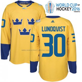 Camiseta Hockey Suecia Henrik Lundqvist Premier 2016 World Cup Amarillo