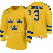 Camiseta Hockey Suecia John Klingberg Primera 2020 IIHF World Amarillo