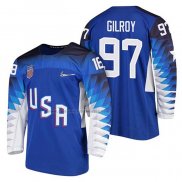 Camiseta Hockey USA Matt Gilroy 2018 Olympic Azul2