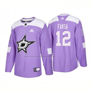 Camiseta Hockey Dallas Stars Radek Faksa Autentico 2018 Fights Cancer Violeta