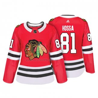 Camiseta Hockey Mujer Chicago Blackhawks Marian Hossa Autentico Jugador Rojo