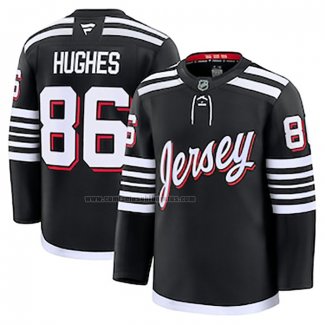 Camiseta Hockey New Jersey Devils Jack Hughes Alterno Negro