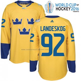 Camiseta Hockey Suecia Gabriel Landeskog Premier 2016 World Cup Amarillo