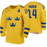 Camiseta Hockey Suecia Mattias Ekholm Primera 2020 IIHF World Amarillo