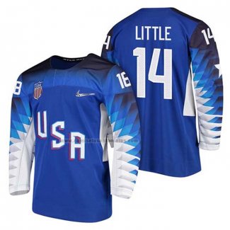 Camiseta Hockey USA Broc Little 2018 Olympic Azul2