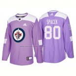 Camiseta Hockey Winnipeg Jets Michael Spacek Autentico 2018 Fights Cancer Violeta