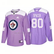 Camiseta Hockey Winnipeg Jets Michael Spacek Autentico 2018 Fights Cancer Violeta