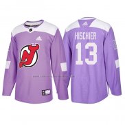 Camiseta Hockey New Jersey Devils Nico Hischier 2018 Fights Cancer Violeta