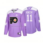 Camiseta Hockey Philadelphia Flyers Travis Konecny Autentico 2018 Fights Cancer Violeta