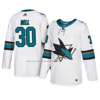 Camiseta Hockey San Jose Sharks Aaron Dell Autentico Segunda Blanco