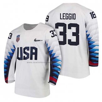 Camiseta Hockey USA David Leggio 2018 Olympic Blanco