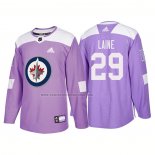 Camiseta Hockey Winnipeg Jets Patrik Laine Autentico 2018 Fights Cancer Violeta