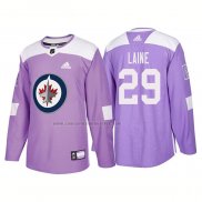 Camiseta Hockey Winnipeg Jets Patrik Laine Autentico 2018 Fights Cancer Violeta