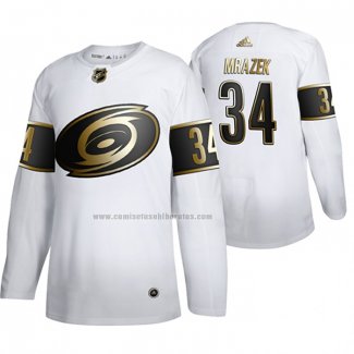 Camiseta Hockey Golden Edition Carolina Hurricanes Petr Mrazek Autentico Blanco