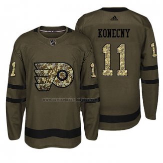 Camiseta Hockey Philadelphia Flyers Travis Konecny Salute To Service Verde Militar