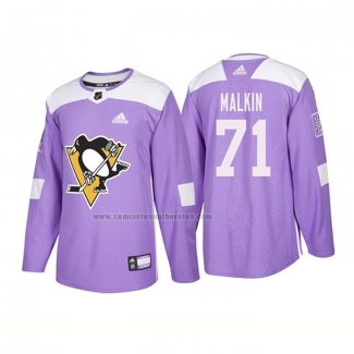 Camiseta Hockey Pittsburgh Penguins Evgeni Malkin Autentico 2018 Fights Cancer Violeta