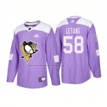 Camiseta Hockey Pittsburgh Penguins Kris Letang Autentico 2018 Fights Cancer Violeta