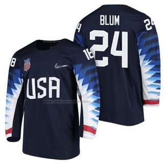 Camiseta Hockey USA Jonathon Blum 2018 Olympic Azul