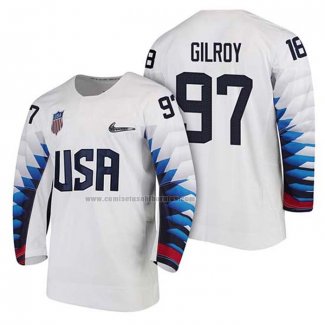 Camiseta Hockey USA Matt Gilroy 2018 Olympic Blanco