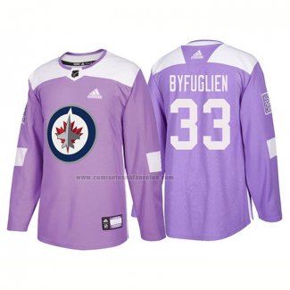 Camiseta Hockey Winnipeg Jets Dustin Byfuglien Autentico 2018 Fights Cancer Violeta