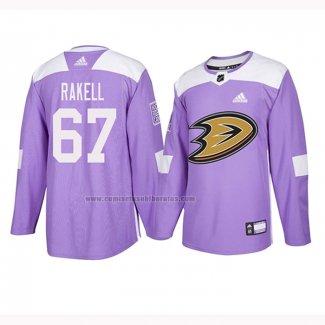 Camiseta Hockey Anaheim Ducks Rickard Rakell 2018 Fights Cancer Violeta