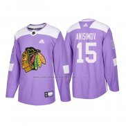 Camiseta Hockey Chicago Blackhawks Artem Anisimov Autentico 2018 Fights Cancer Violeta