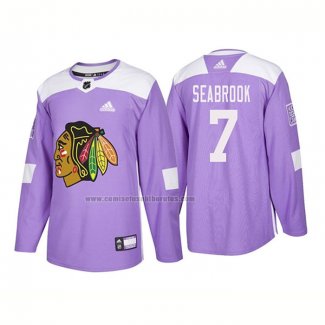 Camiseta Hockey Chicago Blackhawks Brent Seabrook Autentico 2018 Fights Cancer Violeta