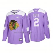 Camiseta Hockey Chicago Blackhawks Duncan Keith Autentico 2018 Fights Cancer Violeta