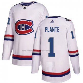 Camiseta Hockey Montreal Canadiens Jacques Plante Autentico 2017 100 Classic Blanco