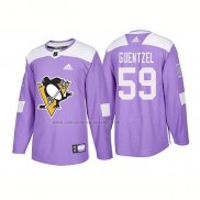 Camiseta Hockey Pittsburgh Penguins Jake Guentzel Autentico 2018 Fights Cancer Violeta