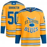 Camiseta Hockey St. Louis Blues Jordan Binnington Reverse Retro 2.0 Autentico Oro