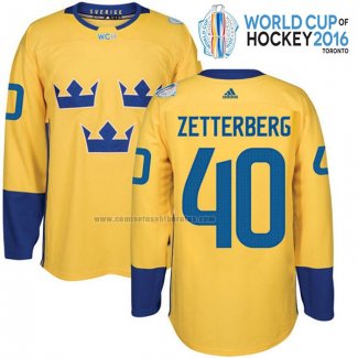 Camiseta Hockey Suecia Henrik Zetterberg Premier 2016 World Cup Amarillo